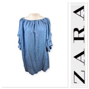 Zara chambray off the shoulders dress with tiered sleeves size large